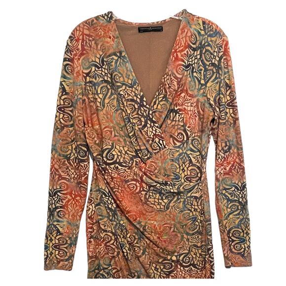 Peruvian Connection Savannah Dress Womens Medium Ruched Faux Wrap Midi Cocktail - Picture 3 of 12